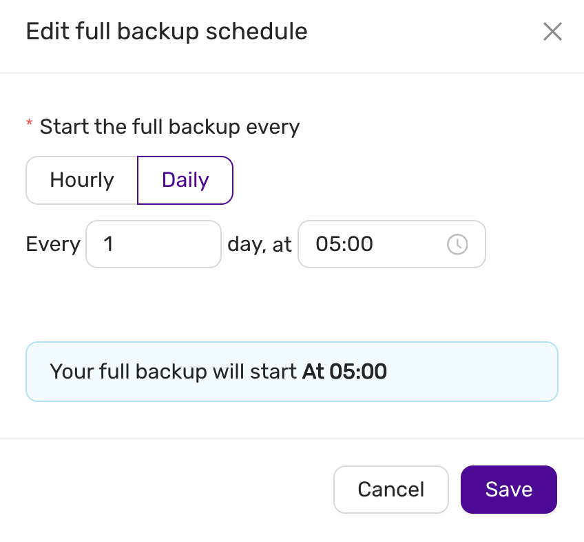 Edit Full Backup Schedule