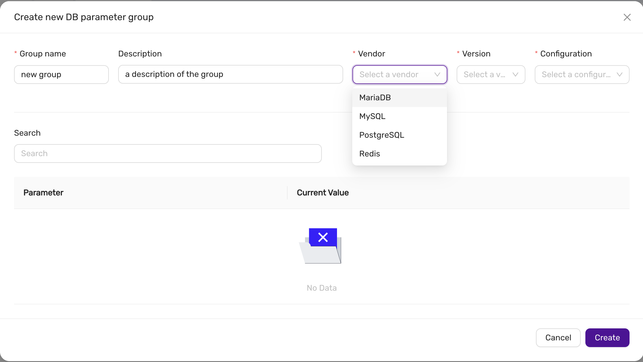 Create a parameter group